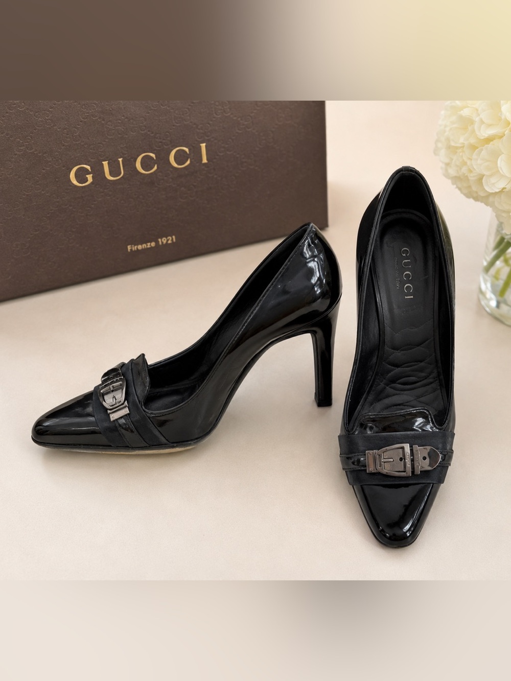GUCCI Black Patent Leather 4” Heels Pumps